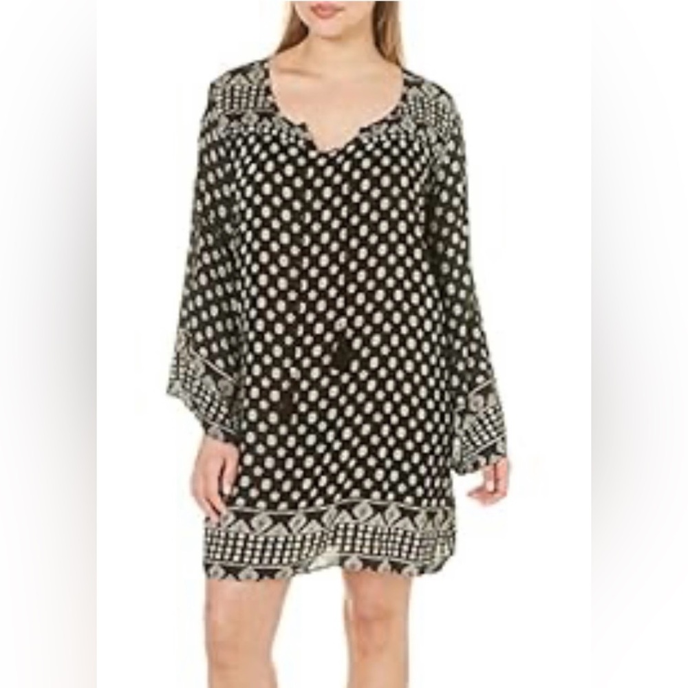 Black and White Polka Dot Long Sleeve Tunic Dress